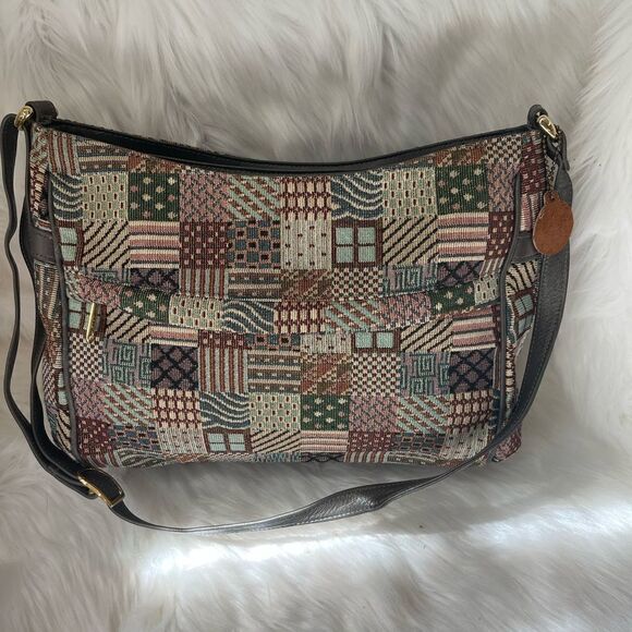 SAS multi color fabric tapestry with gray leather trim adjustable should… - Picture 3 of 14